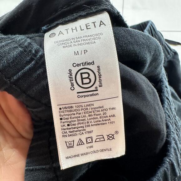 Athleta Pants Womens Medium Petite Black Retreat Linen High Rise Ankle Travel - Picture 6 of 13